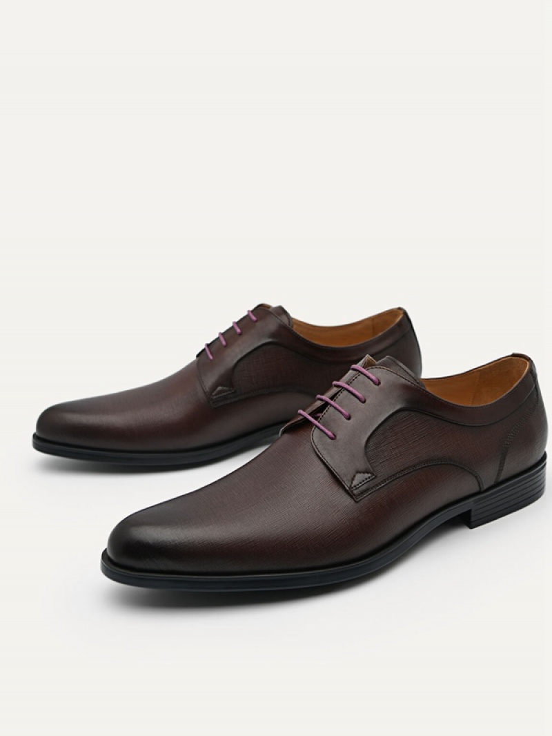 Dark Brown Men's Pedro Leather Derby Shoes | HFXIUG-048