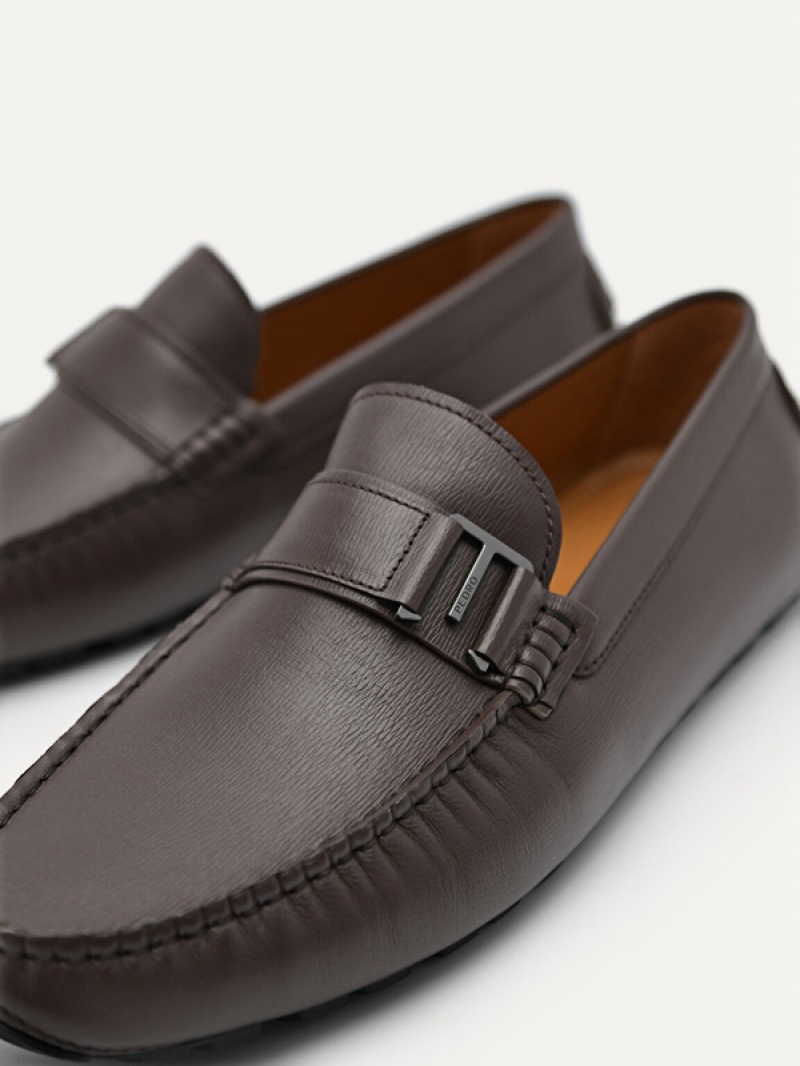 Dark Brown Men's Pedro Leather Driving Moccasins | SDOVRB-280