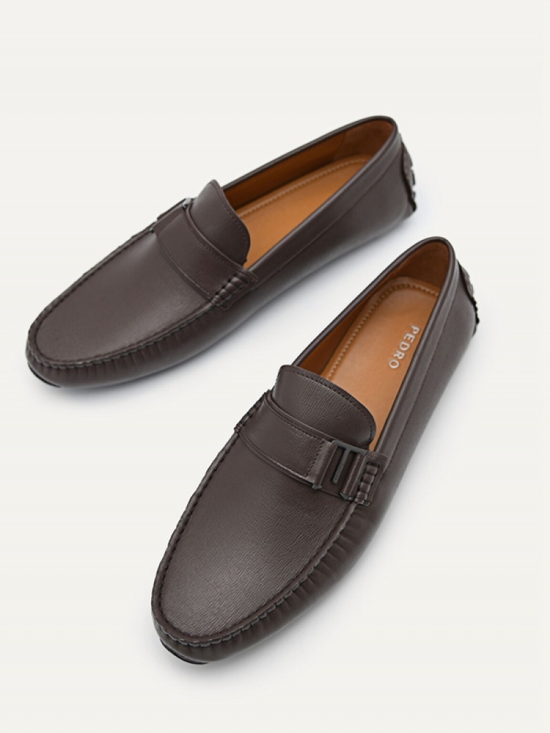 Dark Brown Men's Pedro Leather Driving Moccasins | SDOVRB-280