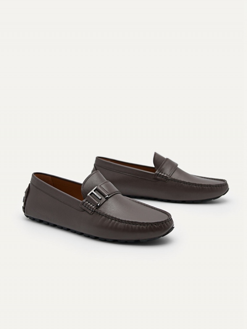 Dark Brown Men's Pedro Leather Driving Moccasins | SDOVRB-280