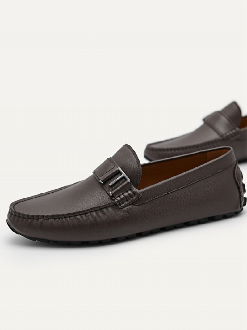 Dark Brown Men's Pedro Leather Driving Moccasins | SDOVRB-280