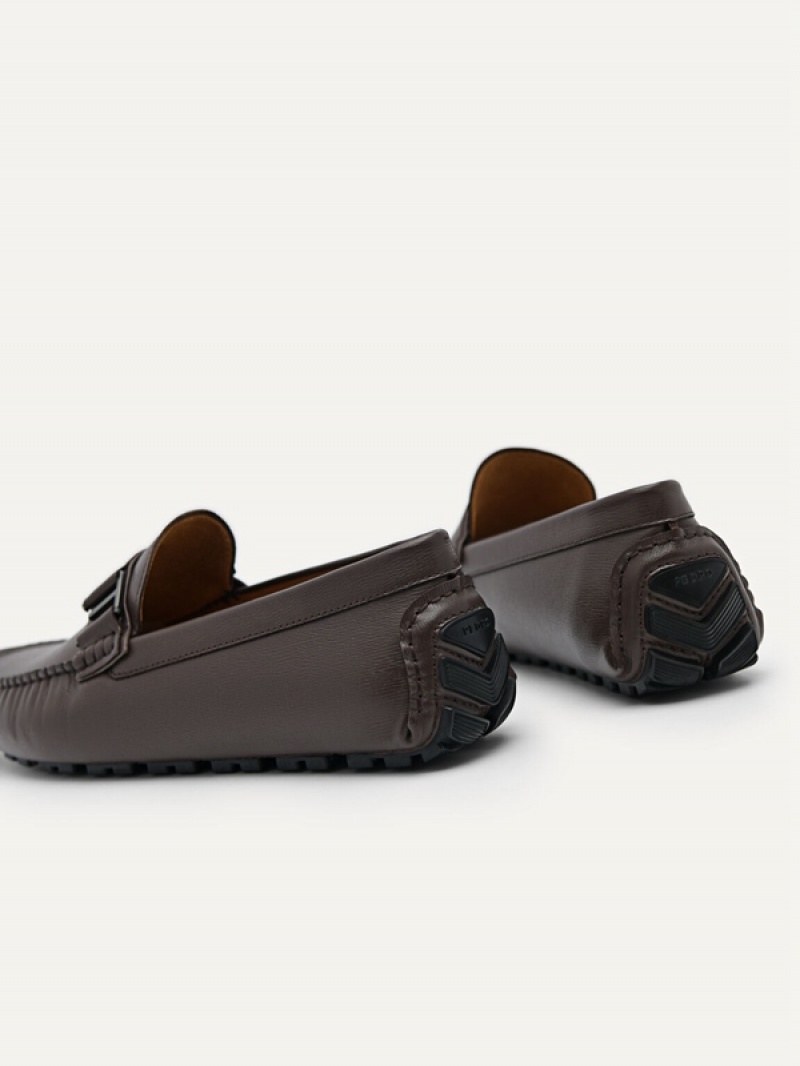 Dark Brown Men's Pedro Leather Driving Moccasins | SDOVRB-280