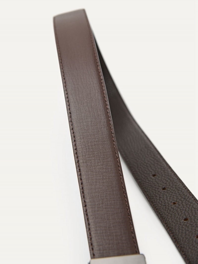 Dark Brown Men's Pedro Leather Reversible Tang Belt | TPJNQR-641