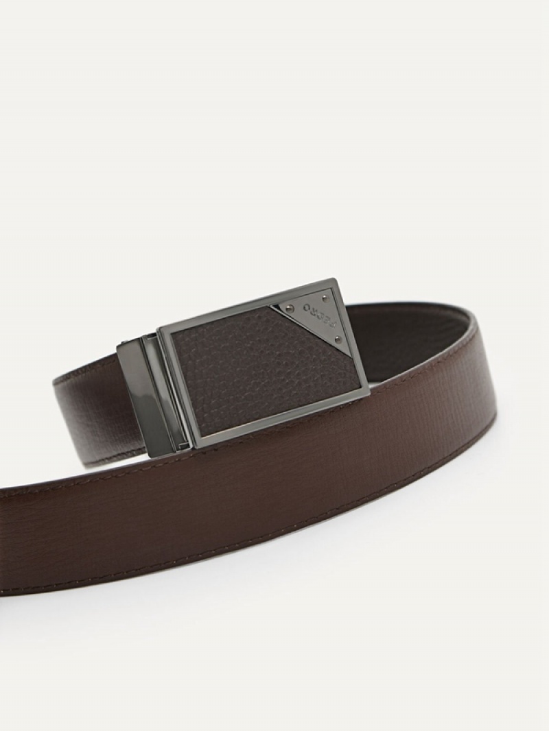 Dark Brown Men's Pedro Leather Reversible Tang Belt | TPJNQR-641