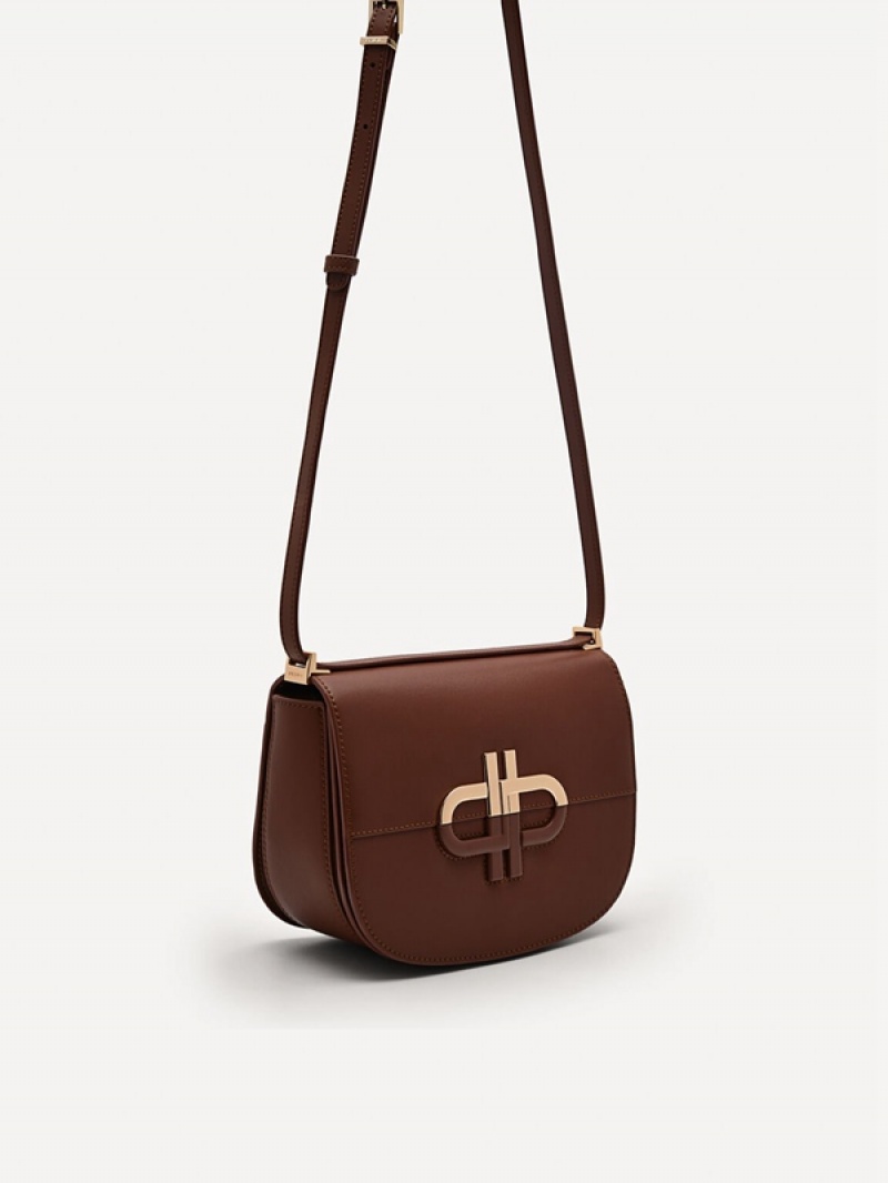 Dark Brown Women's Pedro Icon Leather Shoulder Bags | DSFZRV-157