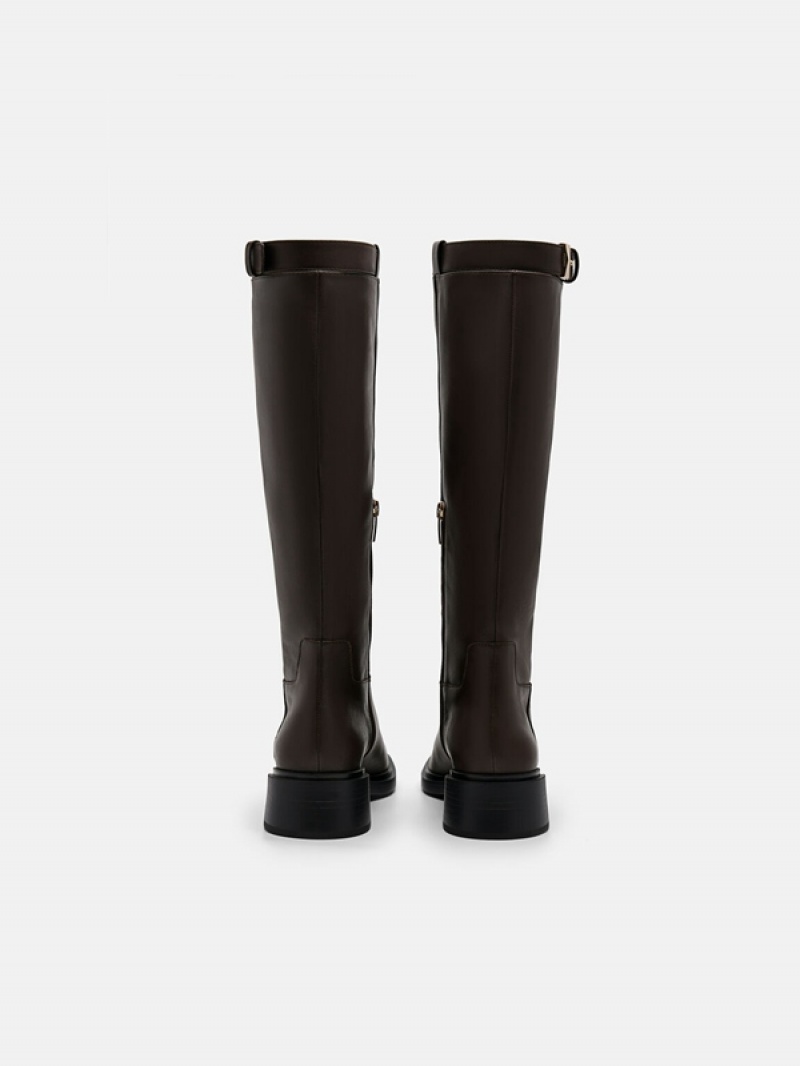 Dark Brown Women's Pedro Marion Leather Knee Boots | MCDTJR-145