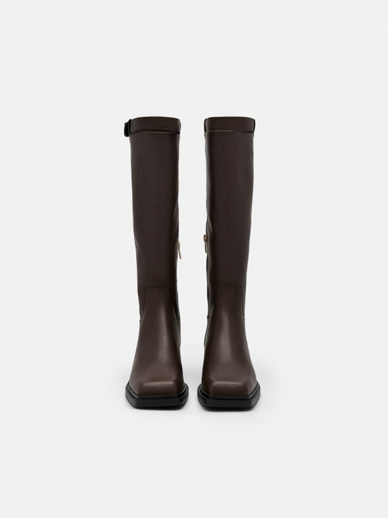 Dark Brown Women's Pedro Marion Leather Knee Boots | MCDTJR-145