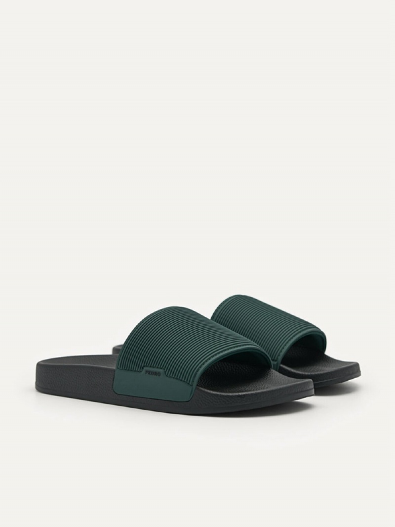 Dark Green Men's Pedro Brye Slides | IEABMY-347