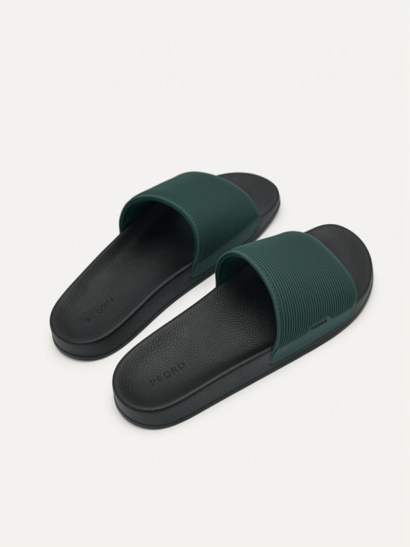 Dark Green Men's Pedro Brye Slides | IEABMY-347