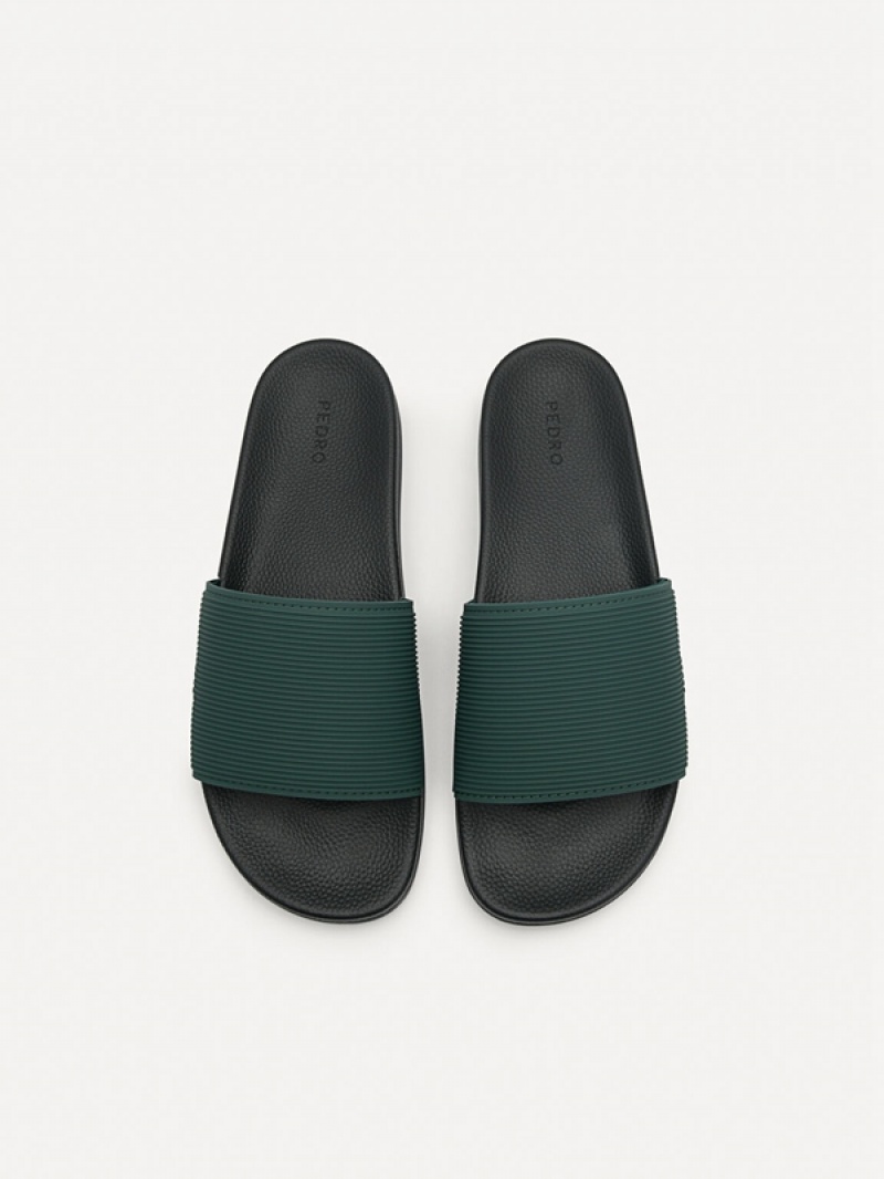 Dark Green Men's Pedro Brye Slides | IEABMY-347