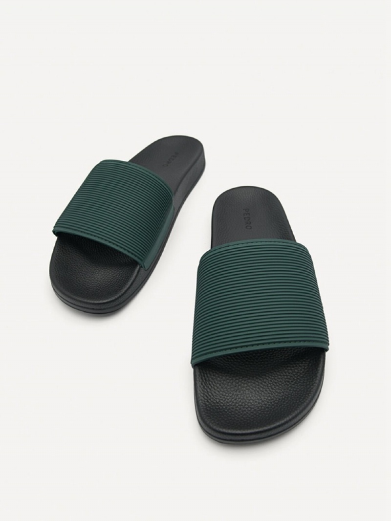 Dark Green Men's Pedro Brye Slides | IEABMY-347