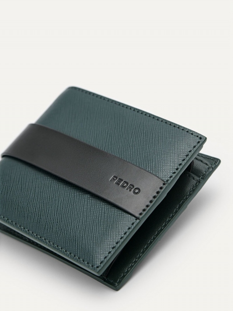 Dark Green Men's Pedro Embossed Leather Coin Bifold Wallet | IWLOMA-843