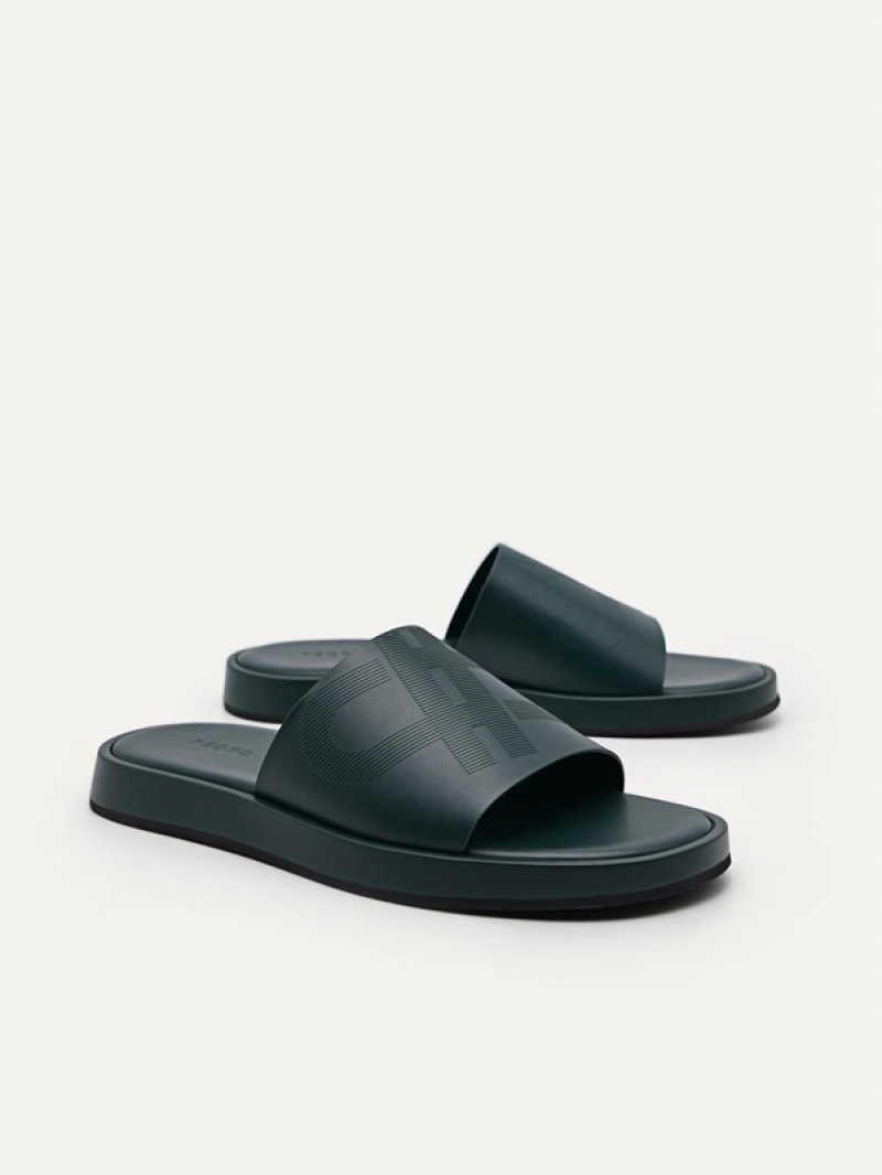 Dark Green Men's Pedro Icon Slides | MYVCRF-601