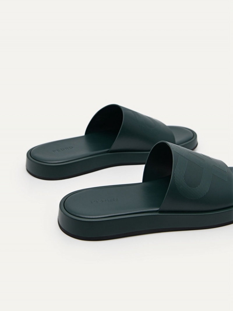 Dark Green Men's Pedro Icon Slides | MYVCRF-601