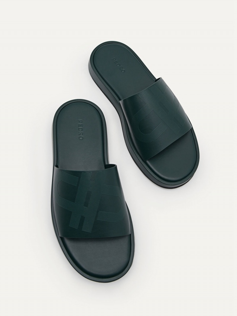 Dark Green Men's Pedro Icon Slides | MYVCRF-601