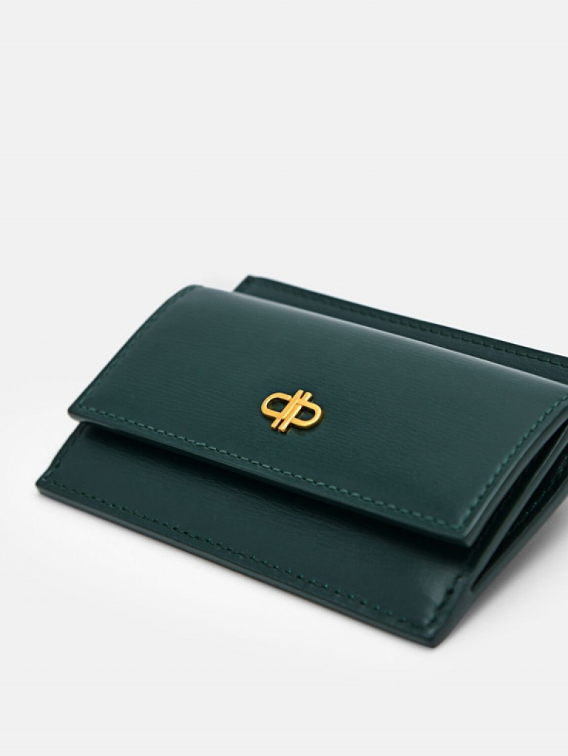 Dark Green Women's Pedro Icon Leather Card Holder | KVYOQA-807