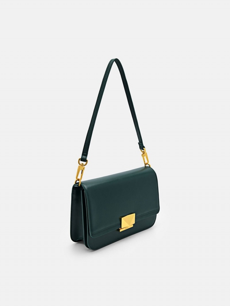 Dark Green Women's Pedro Studio Pixel Leather Shoulder Bags | CUBOJK-439