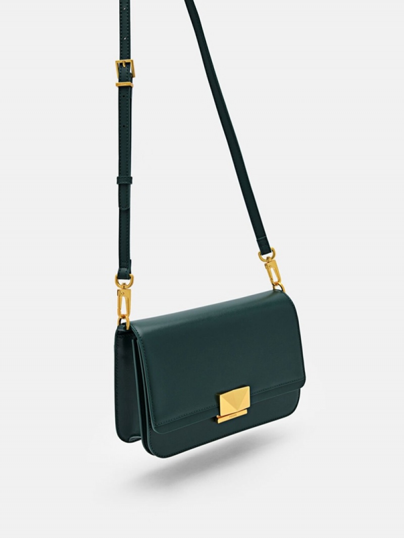 Dark Green Women's Pedro Studio Pixel Leather Shoulder Bags | CUBOJK-439