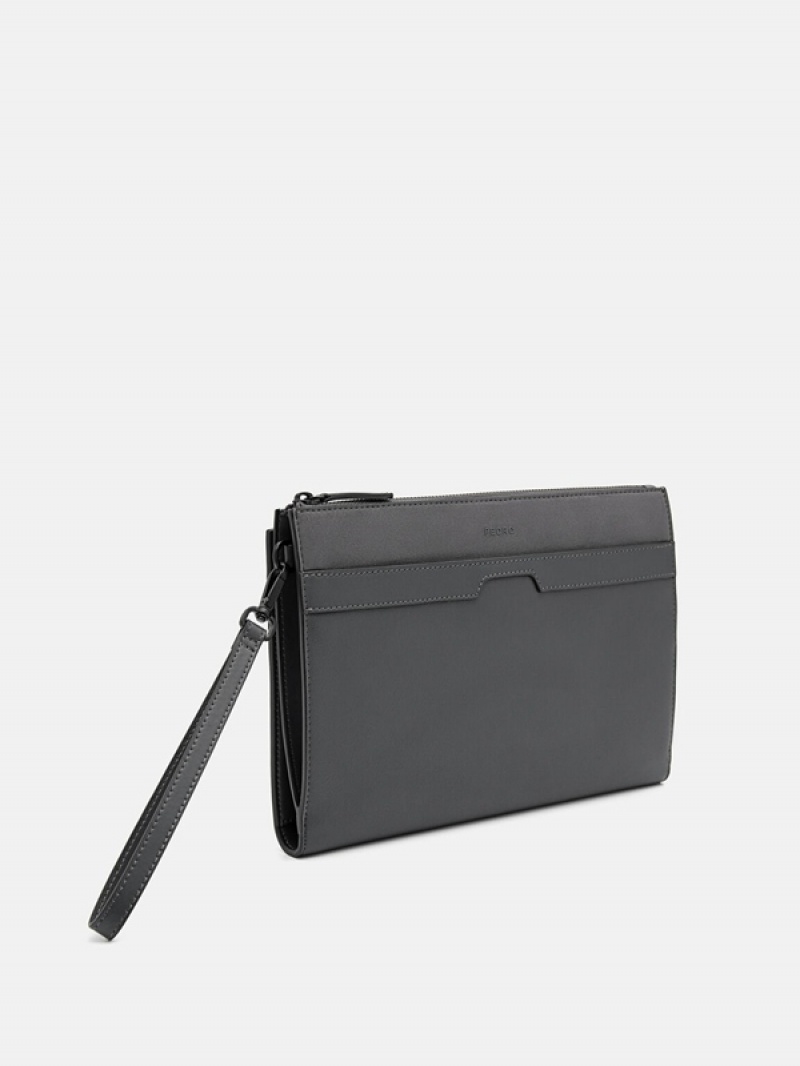 Dark Grey Men's Pedro Adrian Clutch Bag | ZUQKOV-739