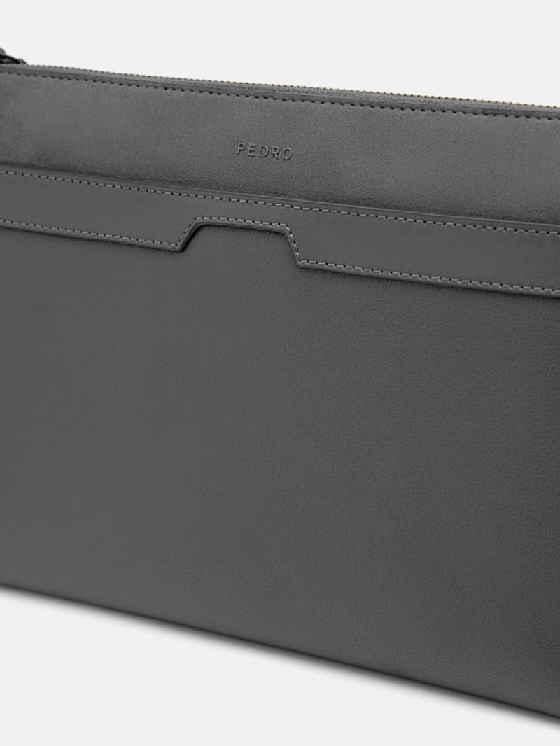 Dark Grey Men's Pedro Adrian Clutch Bag | ZUQKOV-739