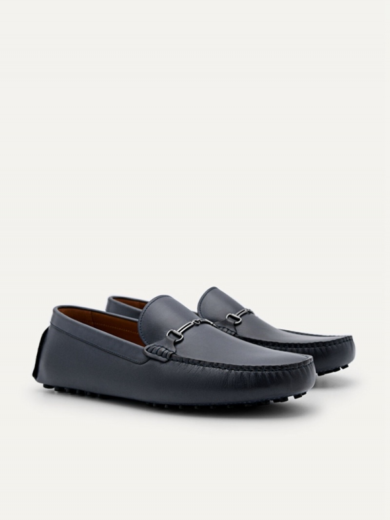 Dark Grey Men's Pedro Anthony Leather Moccasins | ZFVTMO-654