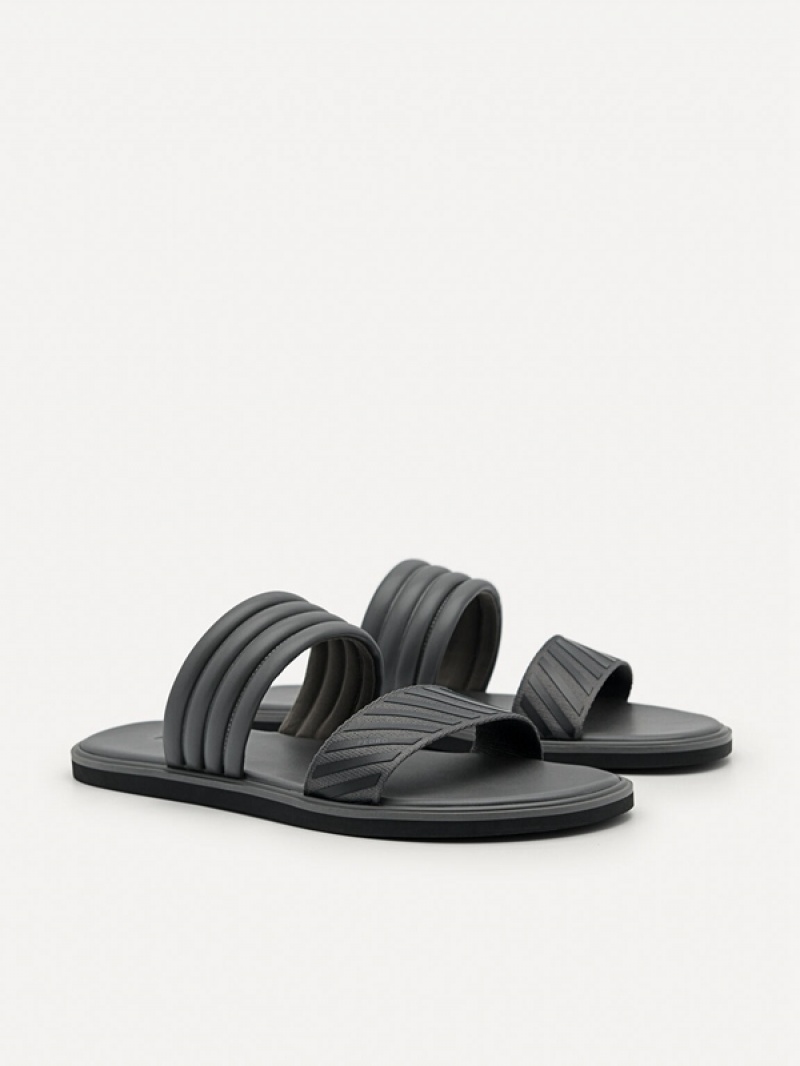 Dark Grey Men's Pedro Band Slides | BKWOQA-735