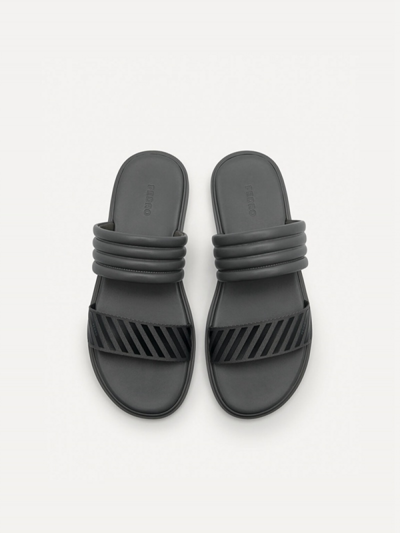 Dark Grey Men's Pedro Band Slides | BKWOQA-735