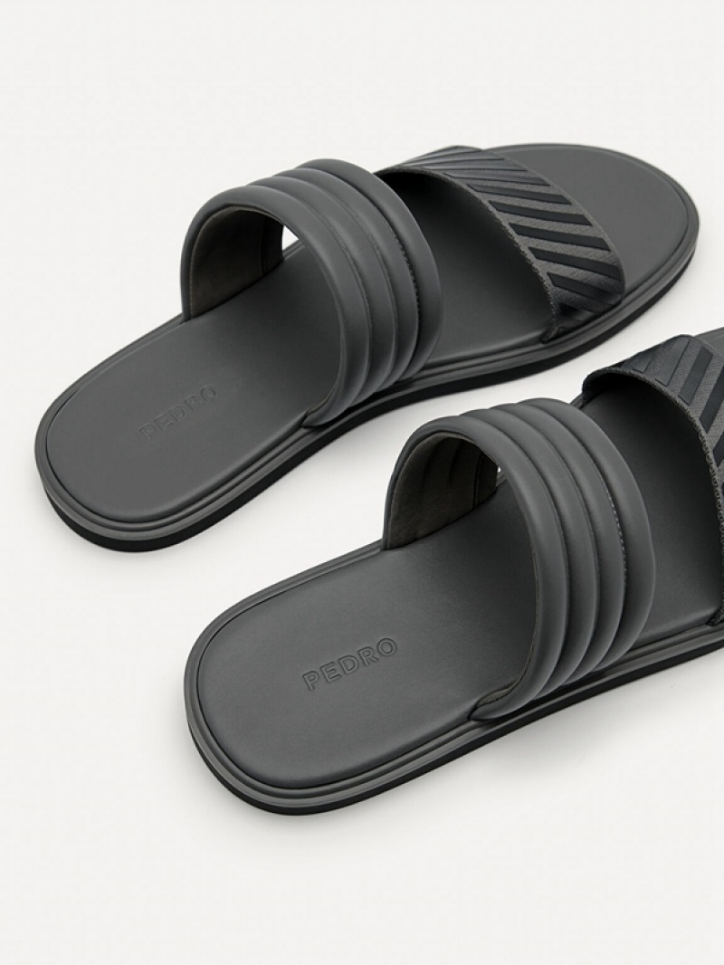 Dark Grey Men's Pedro Band Slides | BKWOQA-735