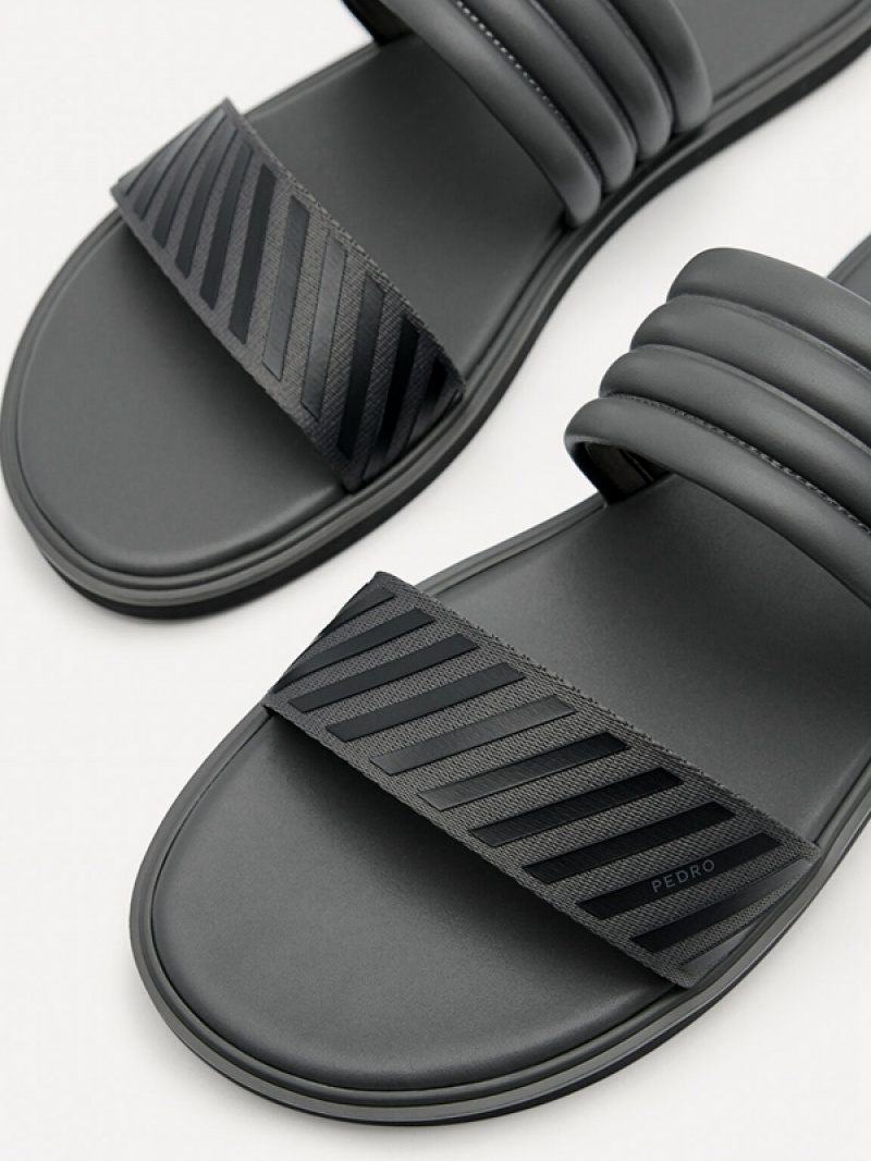 Dark Grey Men's Pedro Band Slides | BKWOQA-735