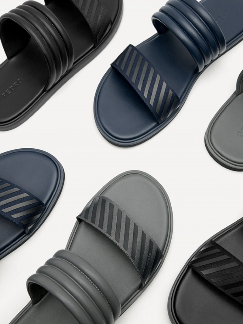 Dark Grey Men's Pedro Band Slides | BKWOQA-735