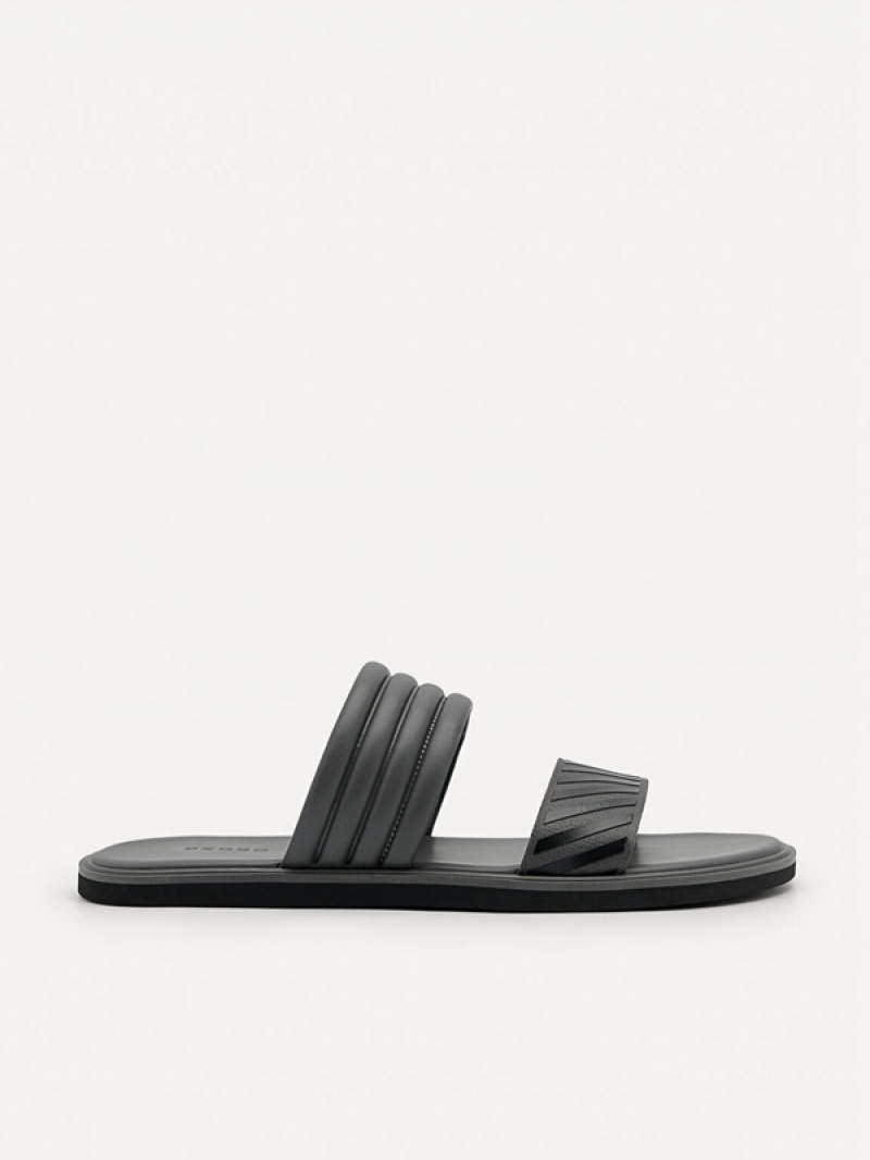 Dark Grey Men\'s Pedro Band Slides | BKWOQA-735