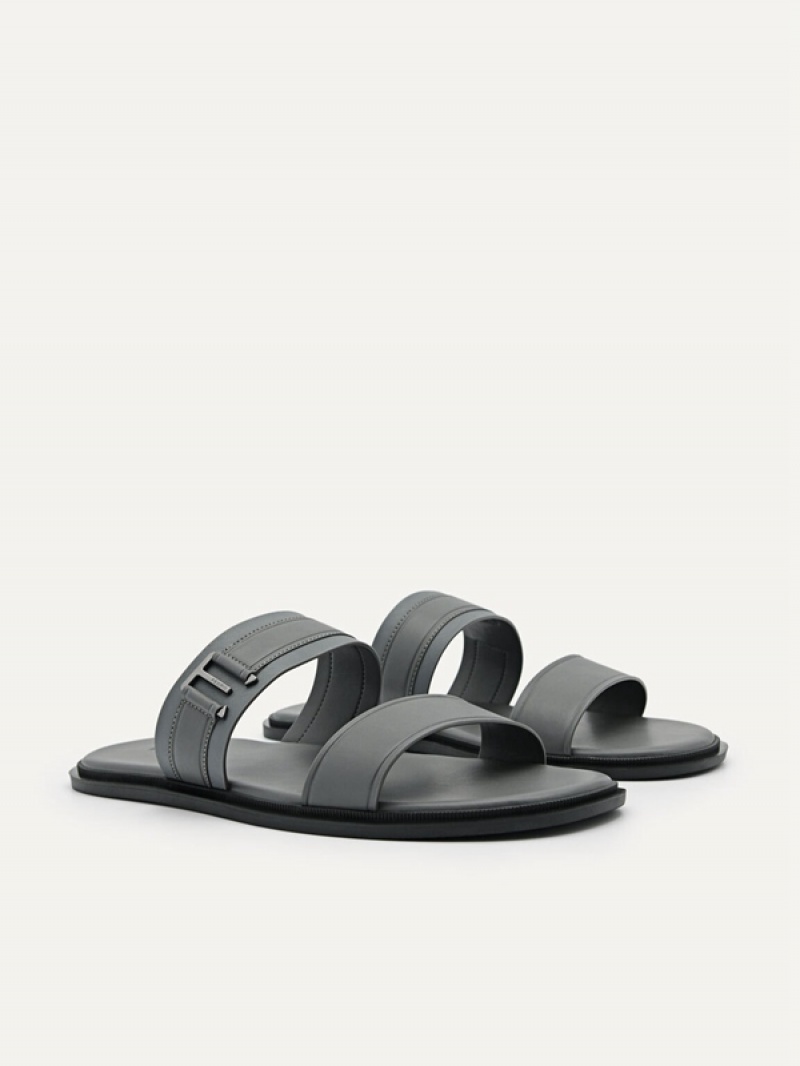 Dark Grey Men's Pedro Band Slides | HQDBFV-507