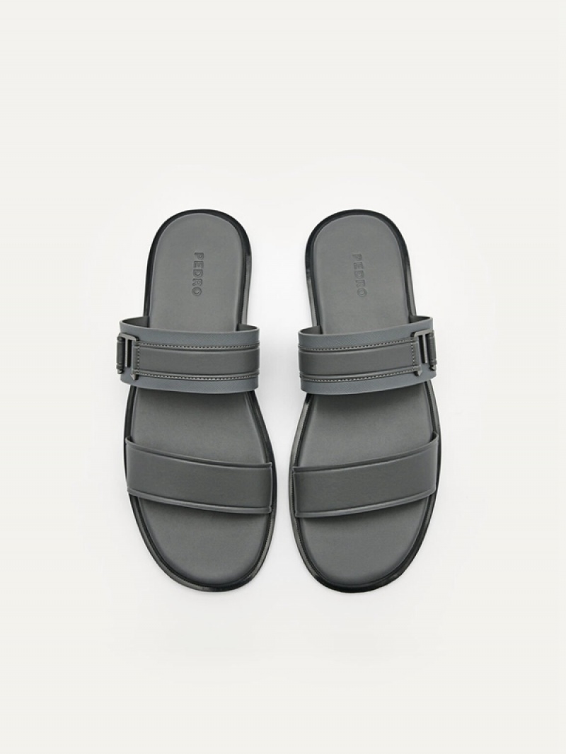 Dark Grey Men's Pedro Band Slides | HQDBFV-507