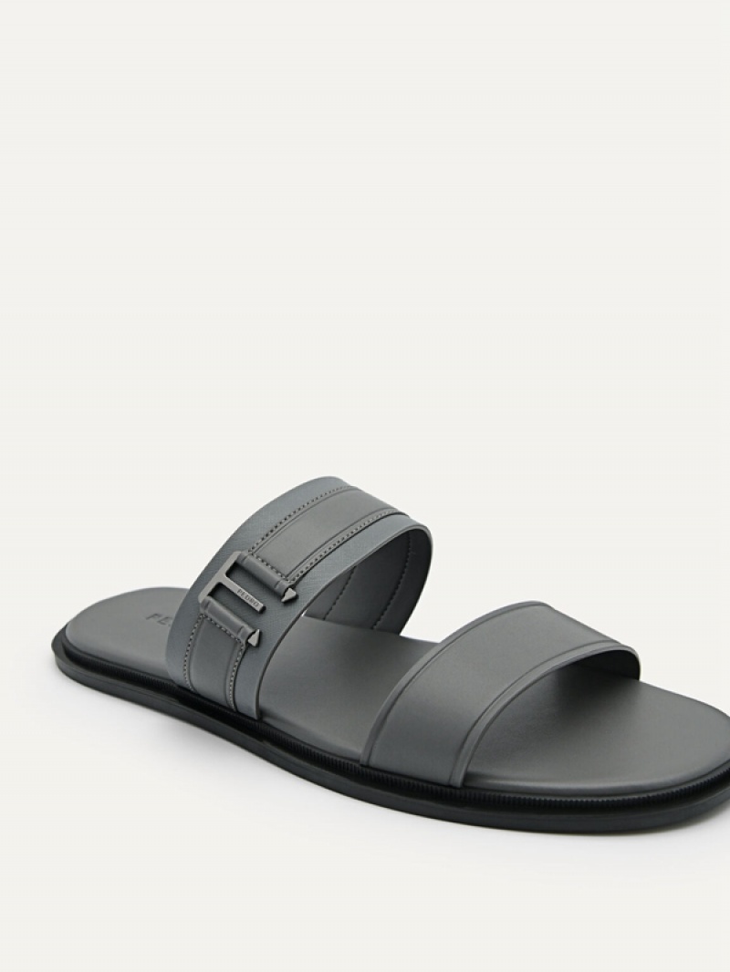 Dark Grey Men's Pedro Band Slides | HQDBFV-507