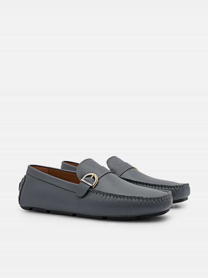 Dark Grey Men's Pedro Dillon Leather Moccasins | IMDNQF-941