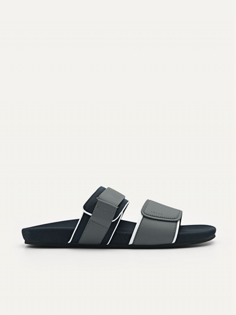 Dark Grey Men\'s Pedro Double Strap Slides | WMXGQU-790