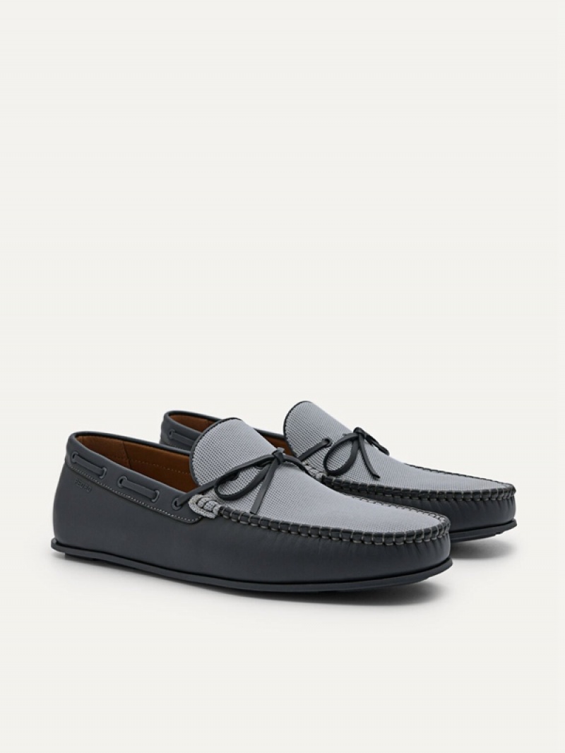 Dark Grey Men's Pedro Leather Bow Moccasins | STOHKZ-105