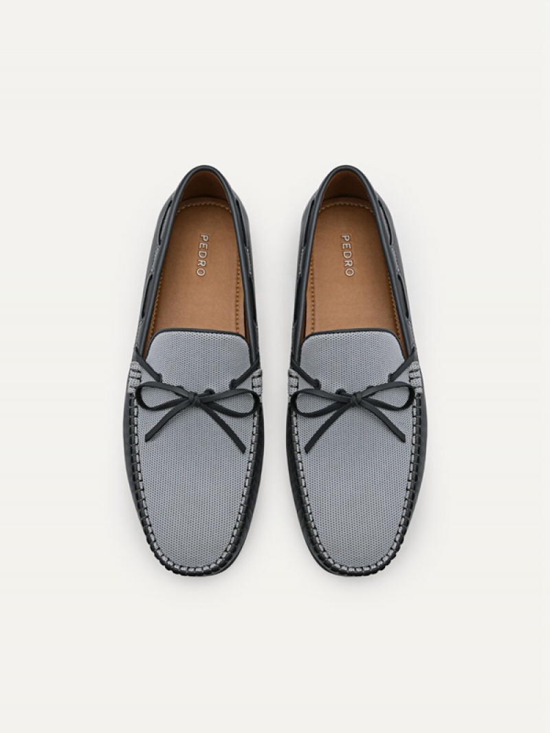 Dark Grey Men's Pedro Leather Bow Moccasins | STOHKZ-105