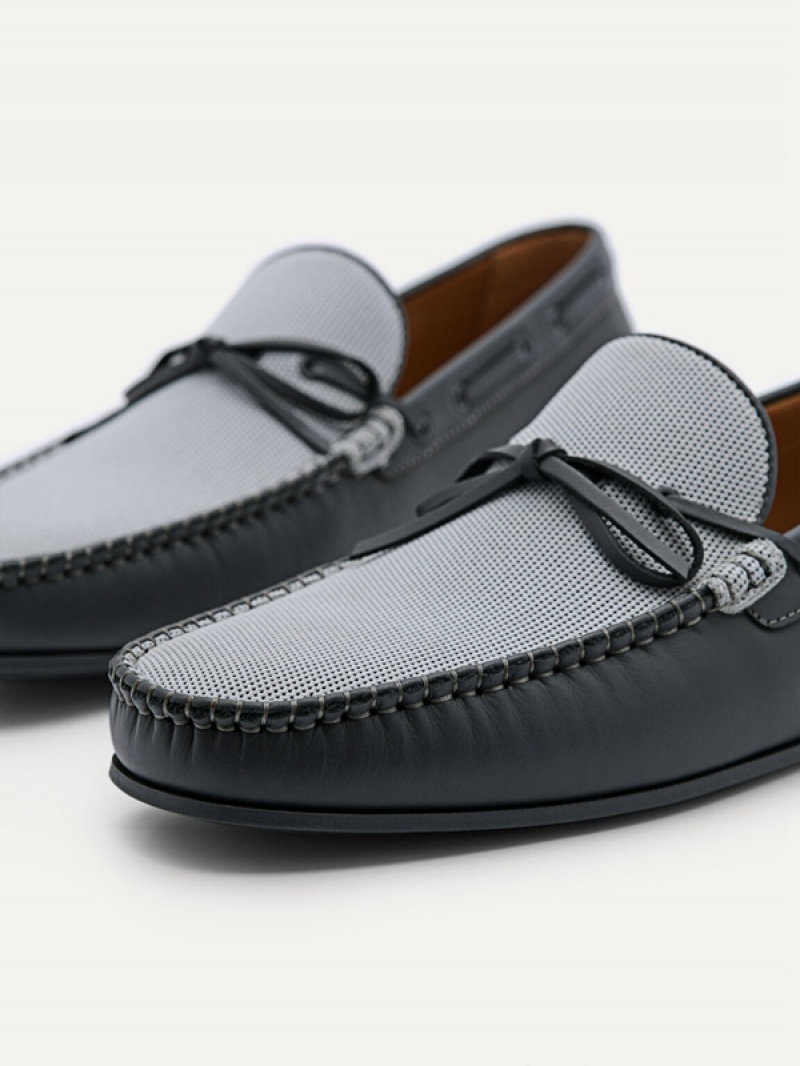 Dark Grey Men's Pedro Leather Bow Moccasins | STOHKZ-105