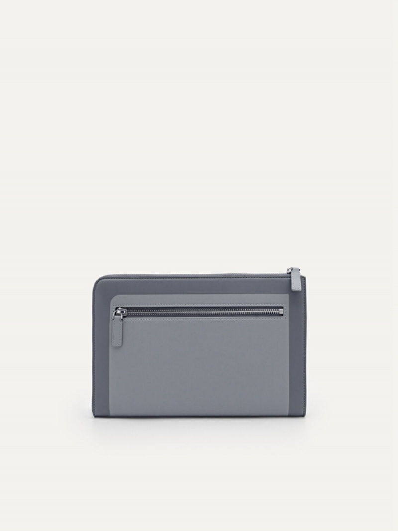 Dark Grey Men's Pedro Microfiber Clutch Bag | ZGUHVF-849