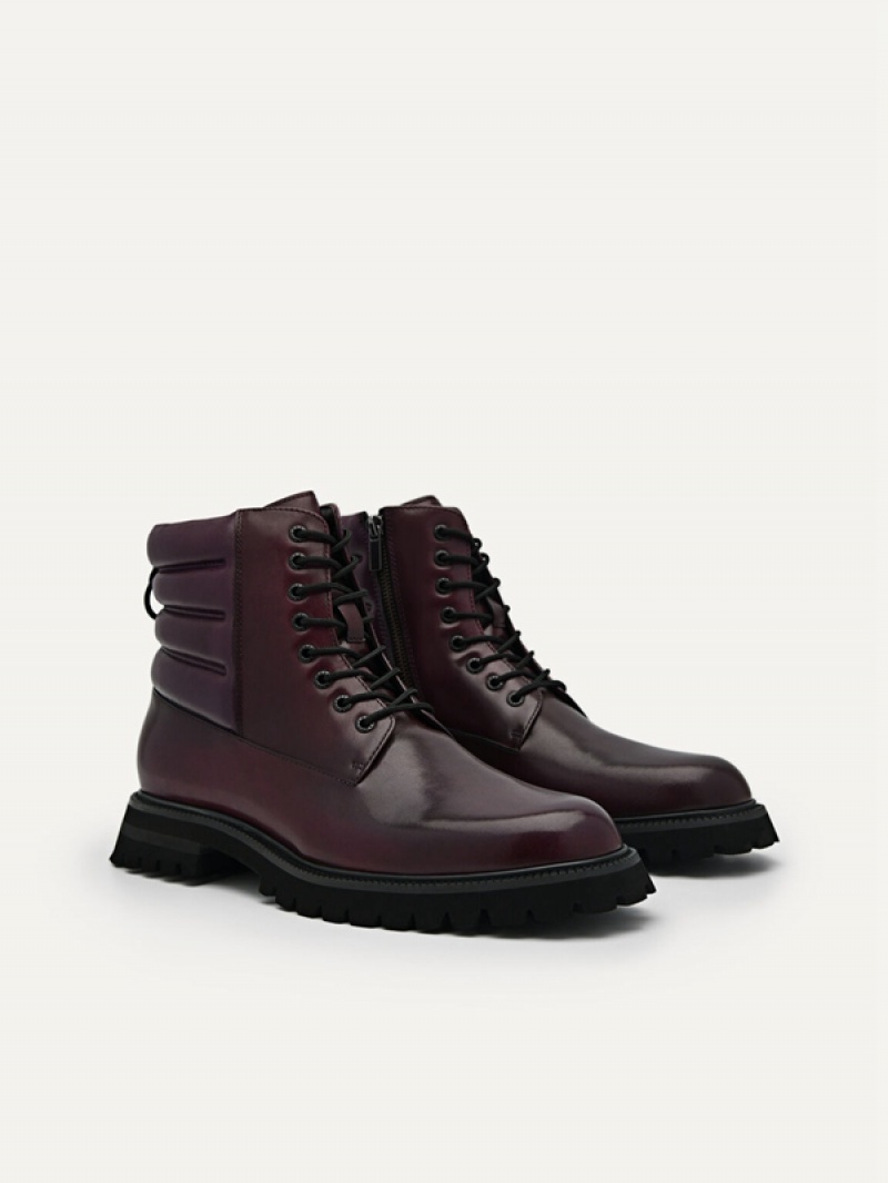 Dark Purple Men's Pedro Jay Leather Boots | CHWVAF-905