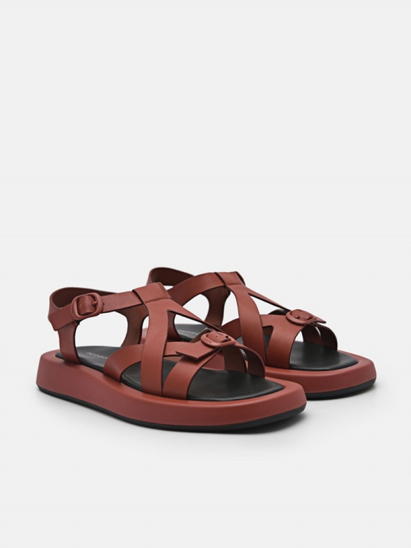 Dark Red Women's Pedro Eden Ankle Strap Sandals | KZVPNJ-082