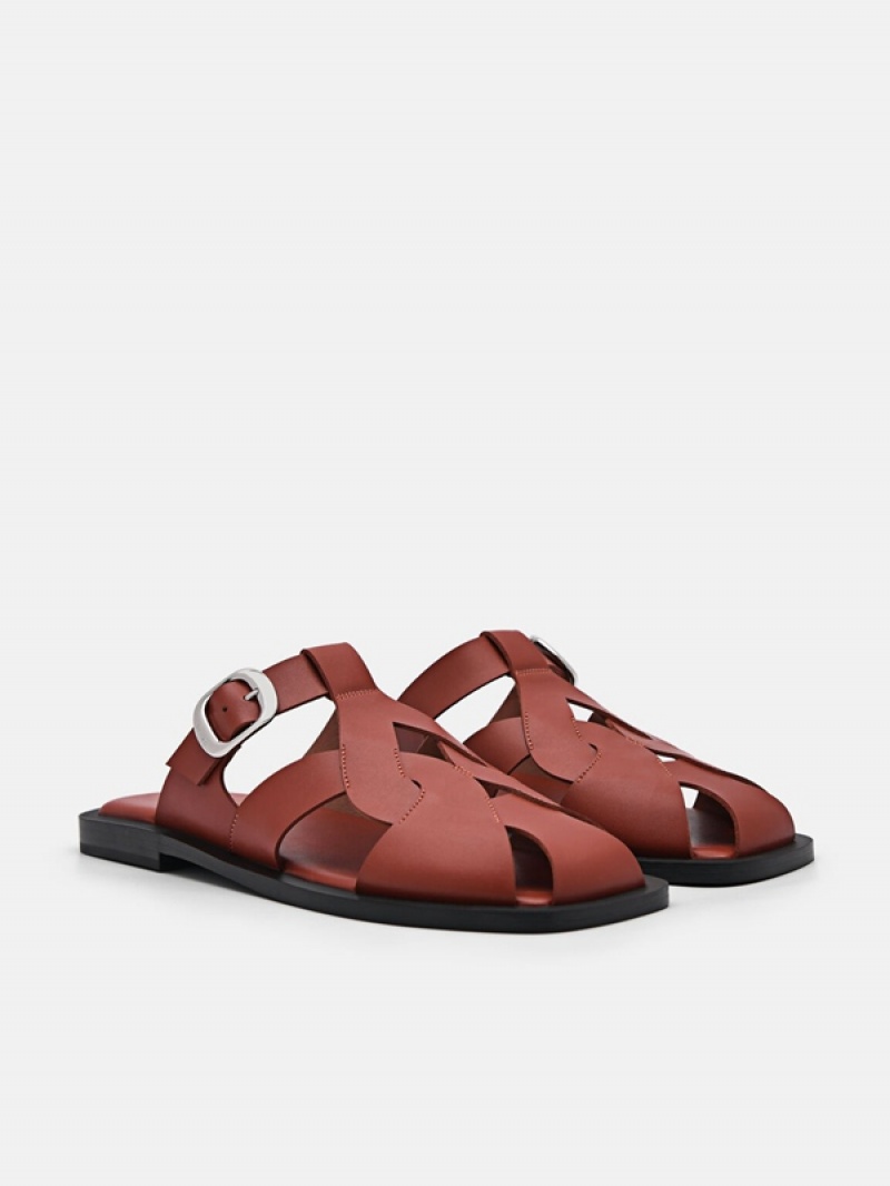 Dark Red Women's Pedro Eden Caged Sandals | OWRJPB-320