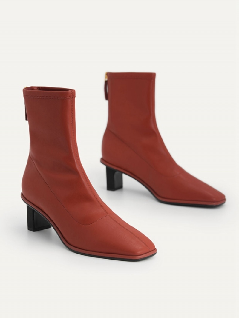 Dark Red Women's Pedro Heel Ankle Boots | QCOSHX-246