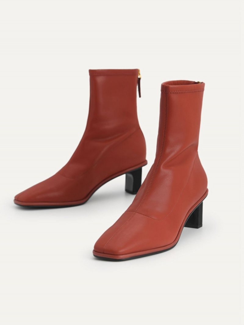 Dark Red Women's Pedro Heel Ankle Boots | QCOSHX-246