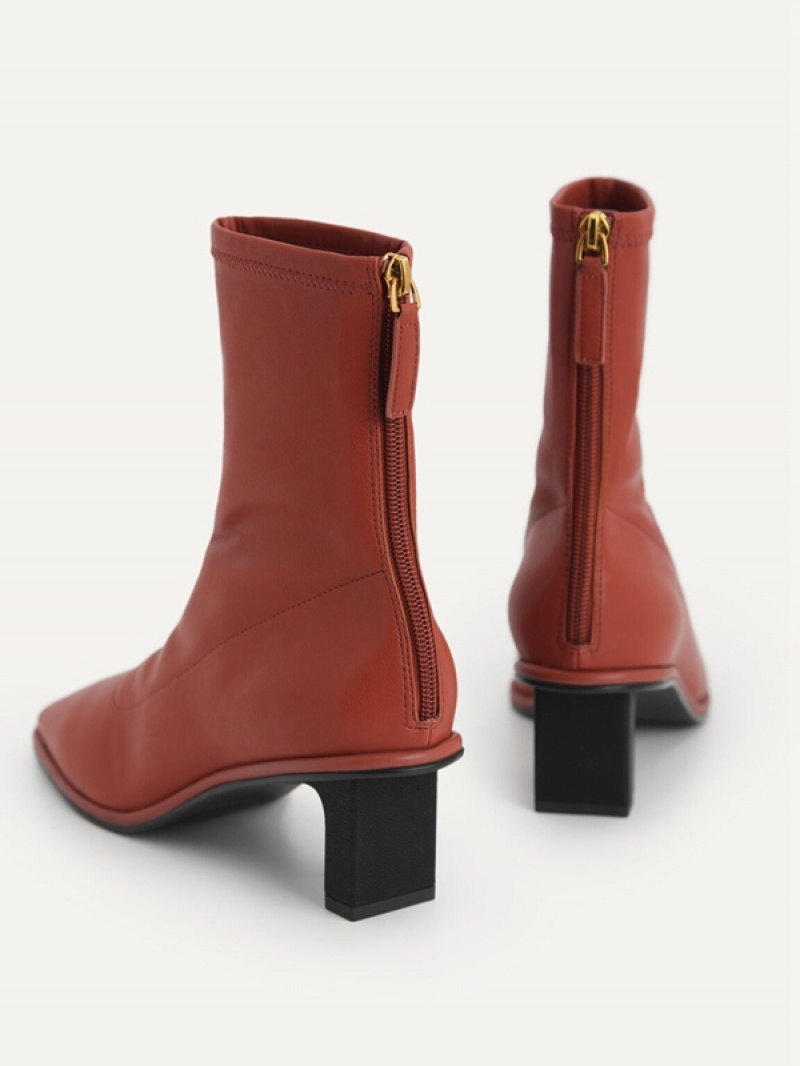 Dark Red Women's Pedro Heel Ankle Boots | QCOSHX-246