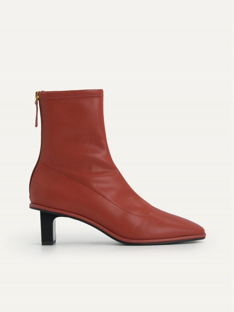 Dark Red Women\'s Pedro Heel Ankle Boots | QCOSHX-246