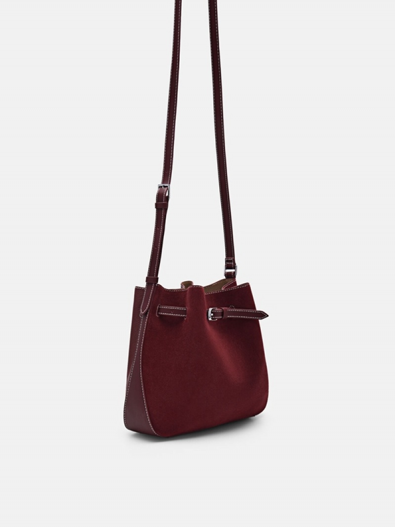 Dark Red Women's Pedro Helix Leather Bucket Bags | XYROKI-406