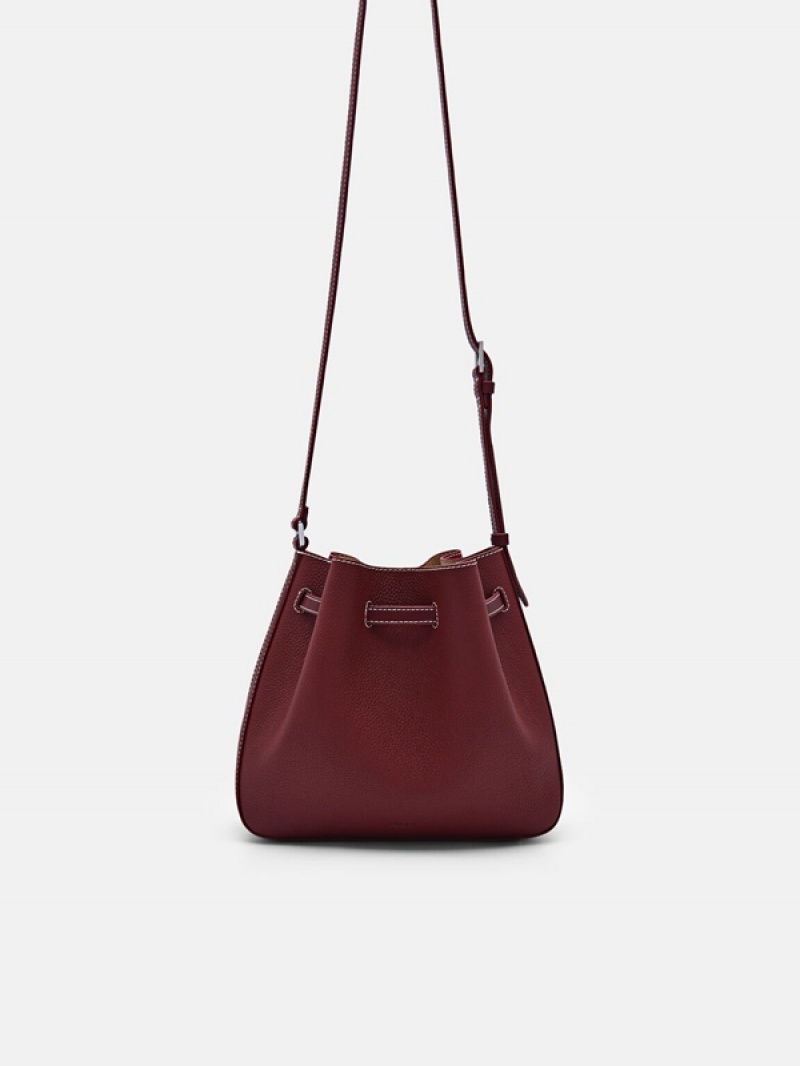 Dark Red Women's Pedro Helix Leather Bucket Bags | XYROKI-406