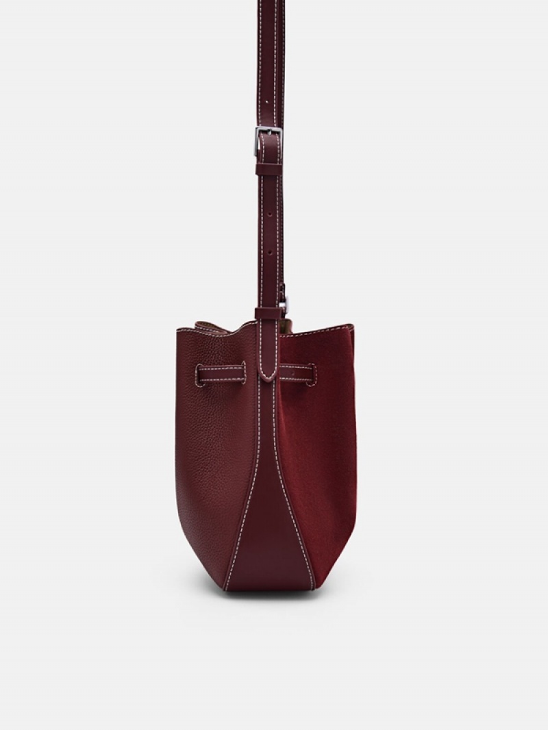 Dark Red Women's Pedro Helix Leather Bucket Bags | XYROKI-406